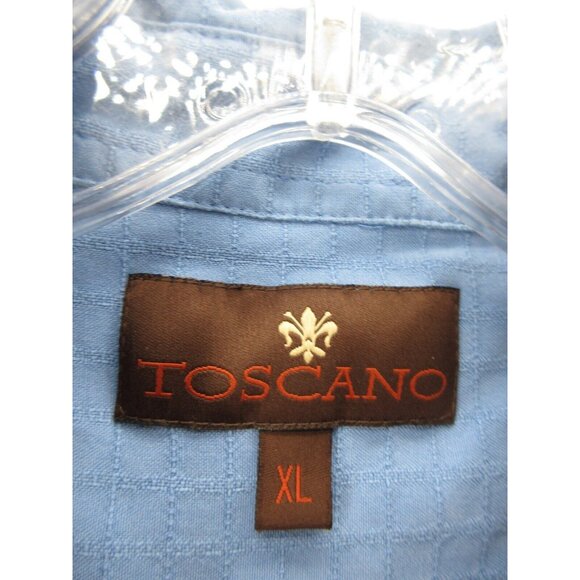 Toscano Shirt XL Silk Button Up Check Camp Pocket Breathable Collared - Picture 8 of 10